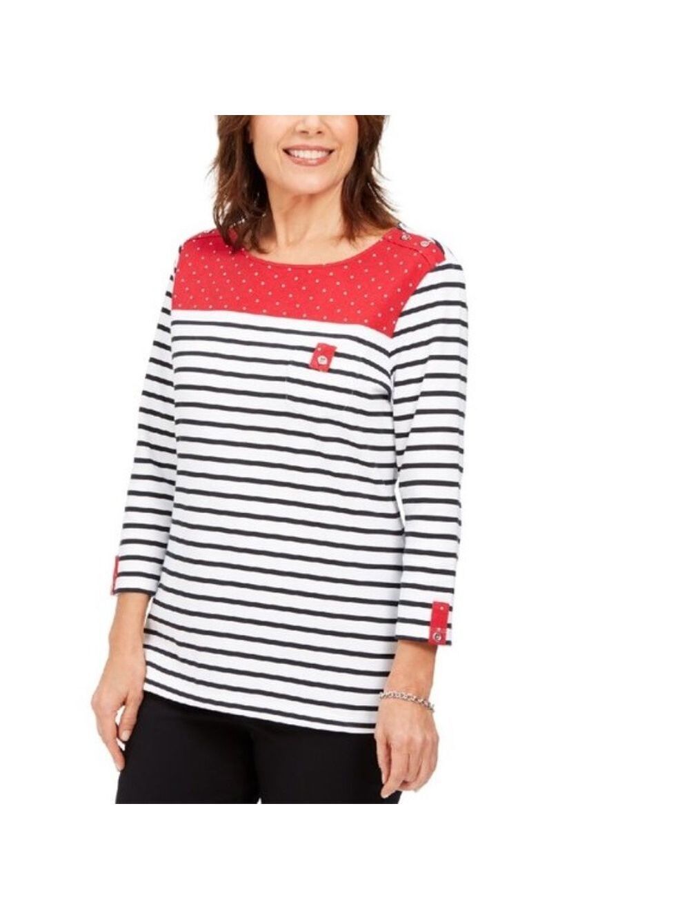 Karen Scott Sport Colorblocked Striped Top